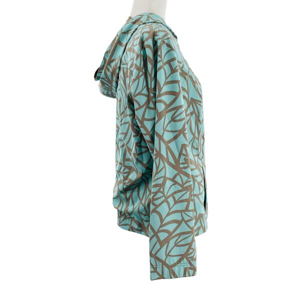 Peck & Peck Weekend Aqua Tan Vine Pattern Reversible Nylon Jacket Women Sz L - Picture 3 of 10